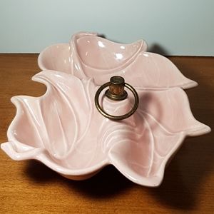 Vintage Pink Leaves Serving Dish With Handle